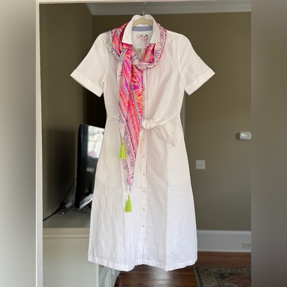 NWT Vineyard Vines Sz 2 White Tie-Front Midi Linen Shirt Dress with pockets - Picture 5 of 8
